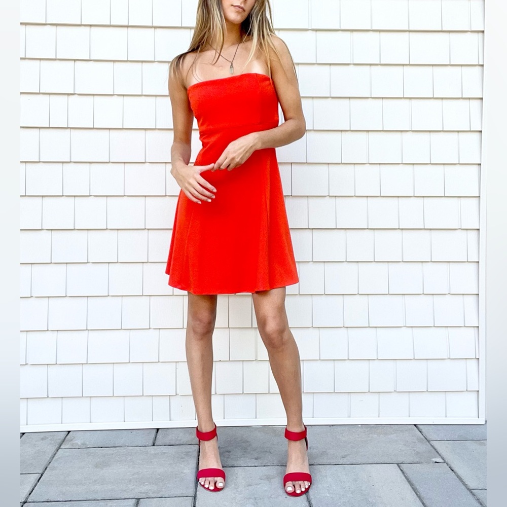 Bright, orange/red A-line dress